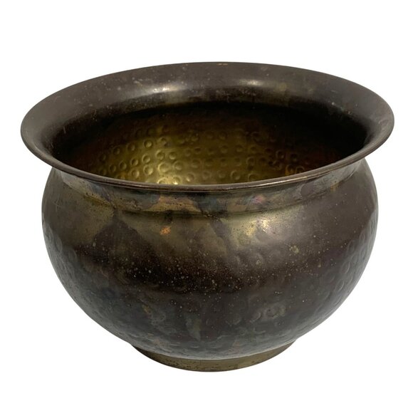 VTG Patina Hand-Hammered Brass Bowl Planter Pot Spittoon Decorative Accent Piece - Picture 2 of 12